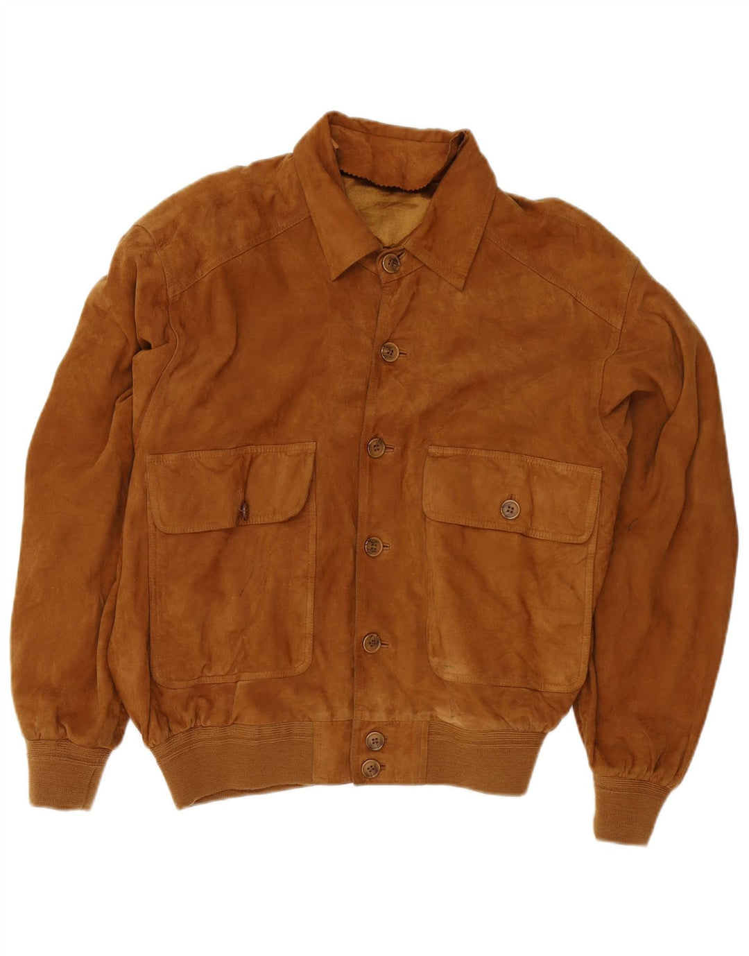 Vintage Mens Suede Bomber Jacket UK 38 Medium Brown Leather