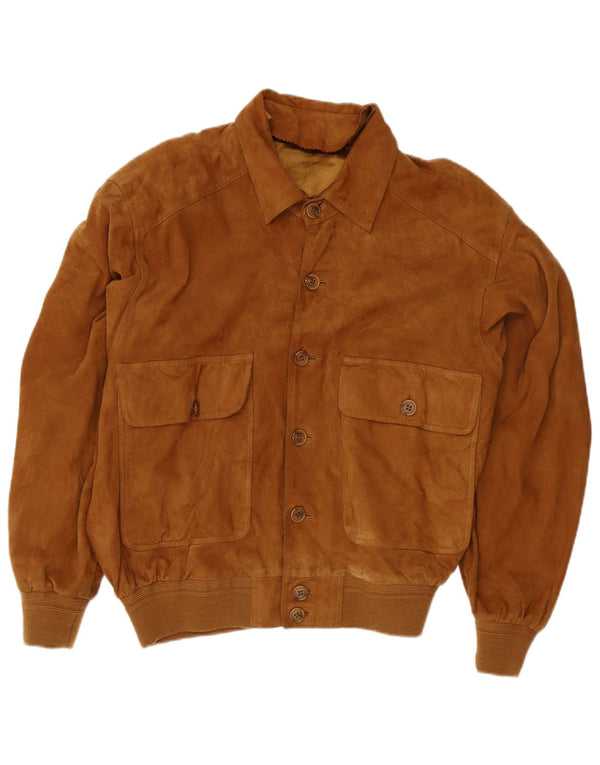 Vintage Mens Suede Bomber Jacket UK 38 Medium Brown Leather