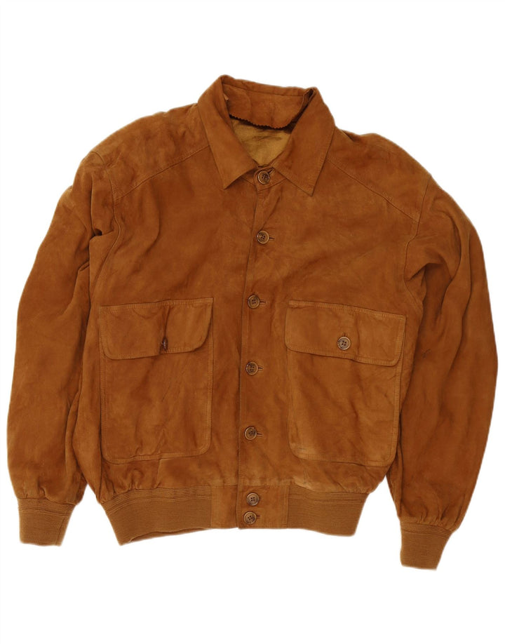 Vintage Mens Suede Bomber Jacket UK 38 Medium Brown Leather
