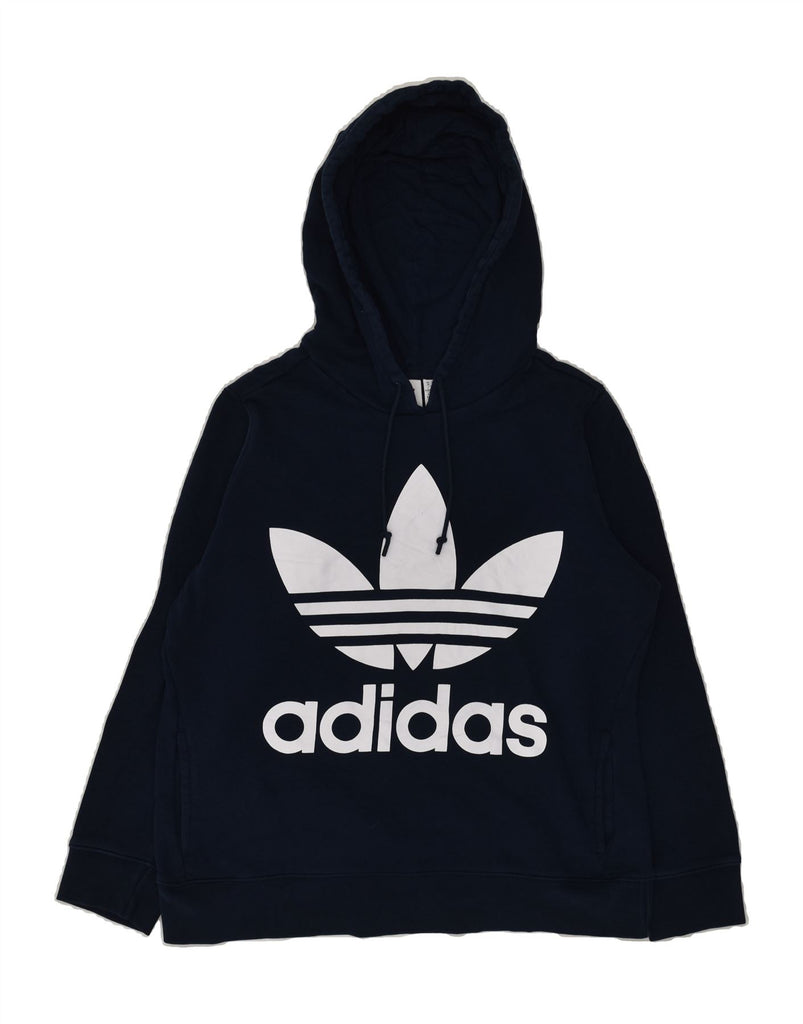 ADIDAS Womens Graphic Hoodie Jumper UK 18 XL Navy Blue Cotton | Vintage Adidas | Thrift | Second-Hand Adidas | Used Clothing | Messina Hembry 