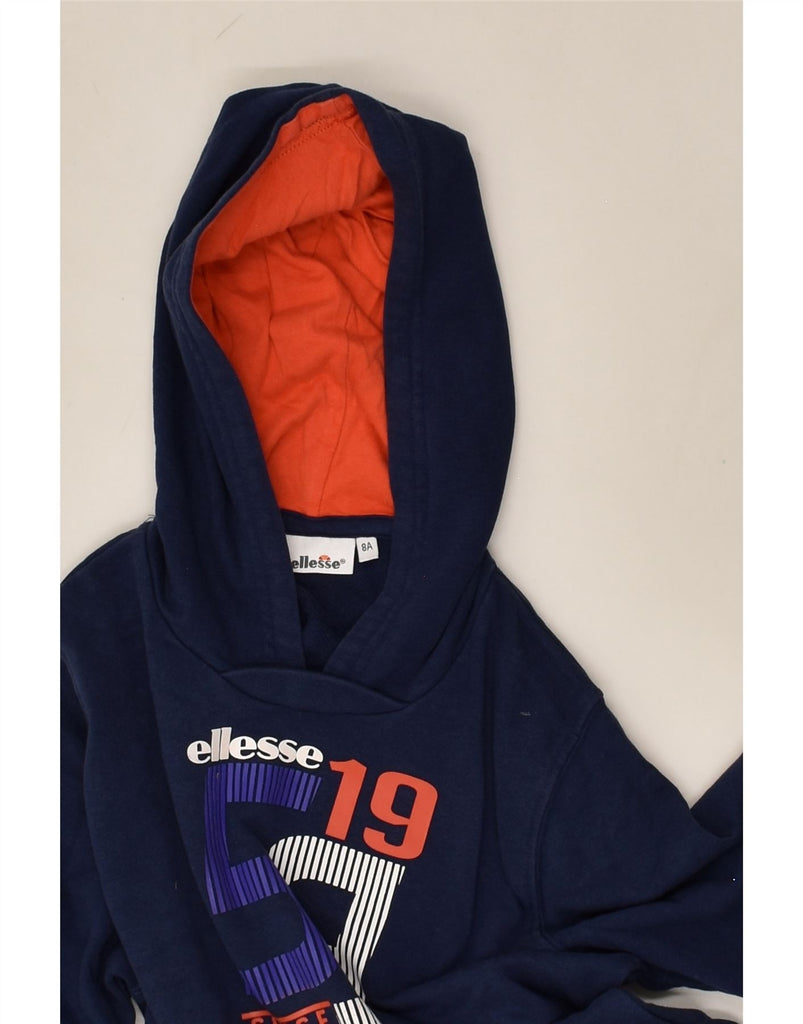 ELLESSE Boys Graphic Hoodie Jumper 7-8 Years Navy Blue Polyester | Vintage Ellesse | Thrift | Second-Hand Ellesse | Used Clothing | Messina Hembry 