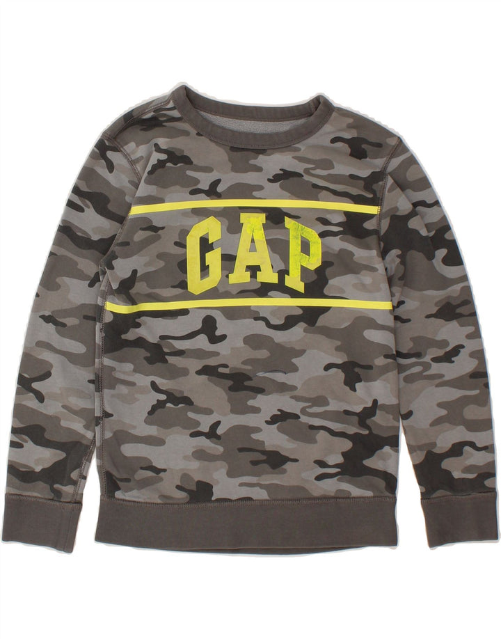 GAP Boys Graphic Sweatshirt Jumper 9-10 Years Large Grey Camouflage Cotton Vintage Gap and Second-Hand Gap from Messina Hembry 