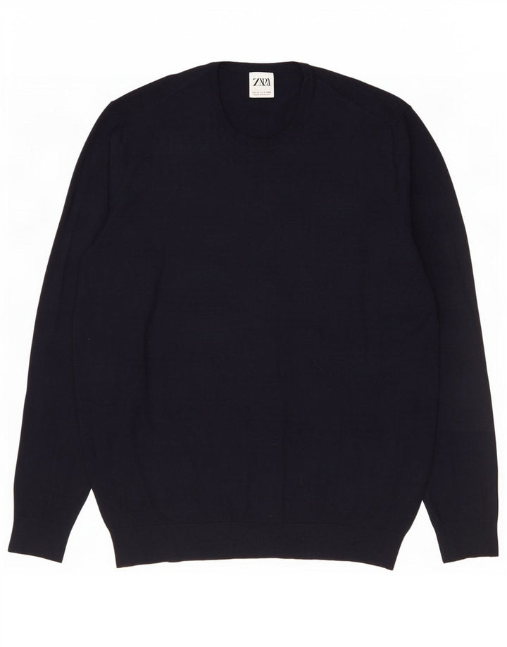 Zara Mens Crew Neck Jumper Sweater Large Black