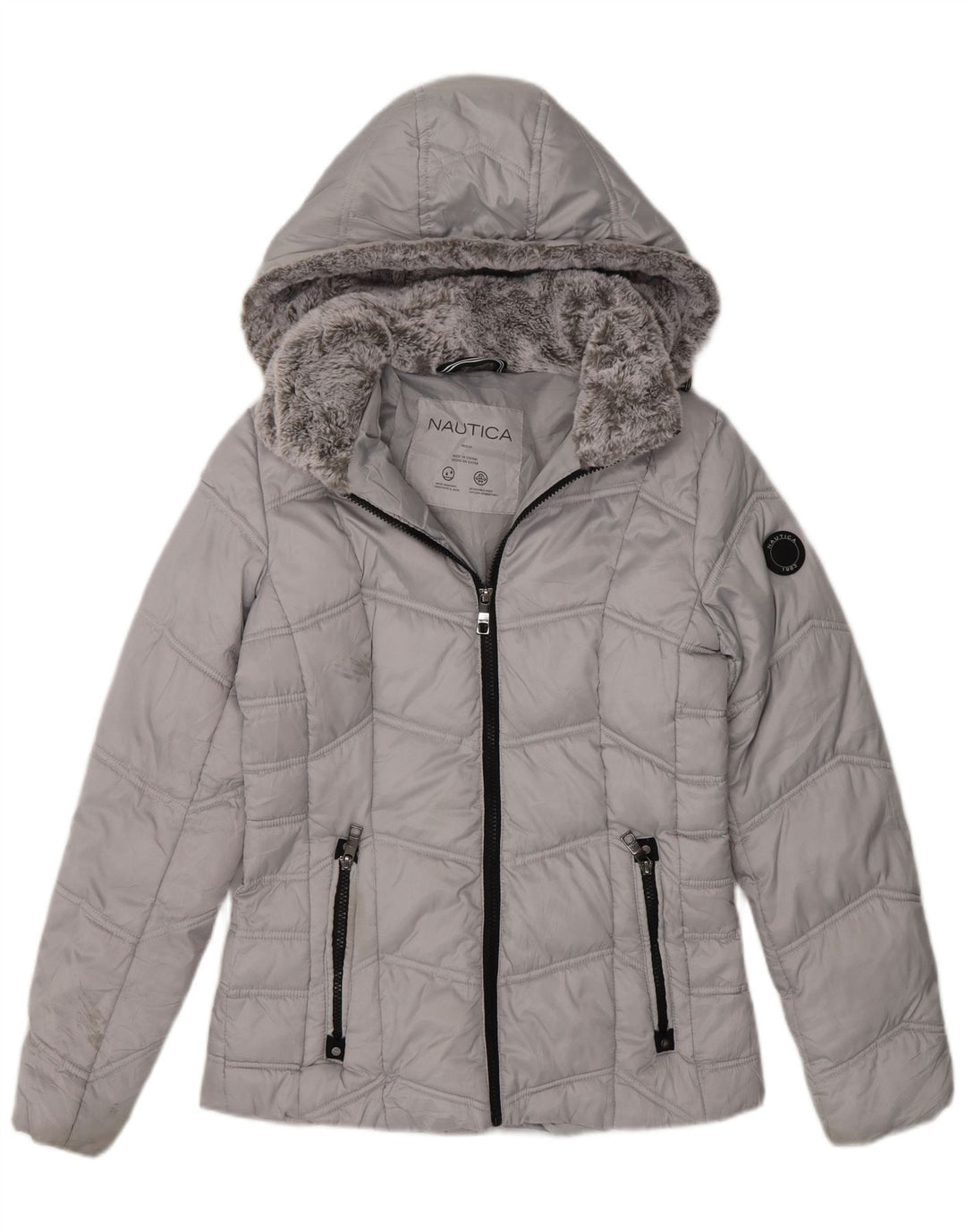 Nautica Womens Hooded Padded Jacket UK 6 XS Grey Polyester