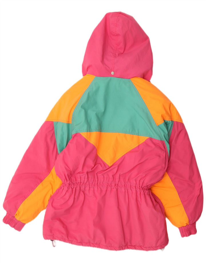 Colle Womens Hooded Ski Jacket UK 10 Small Pink Colourblock Polyester