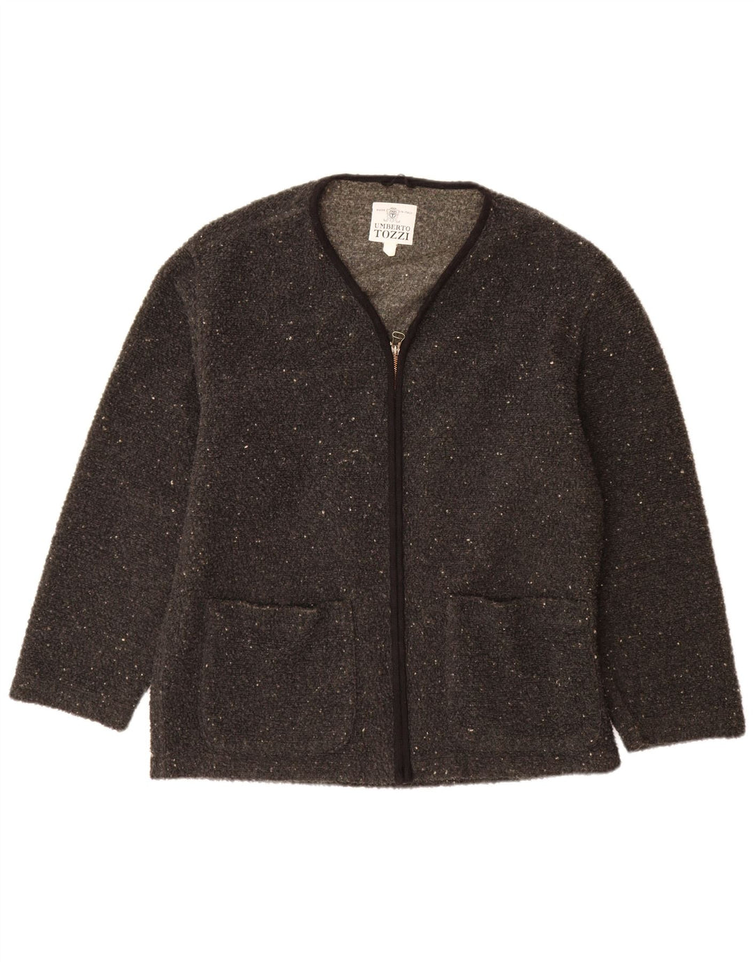 Vintage Womens Cardigan Sweater UK 18 XL Grey Flecked Polyester