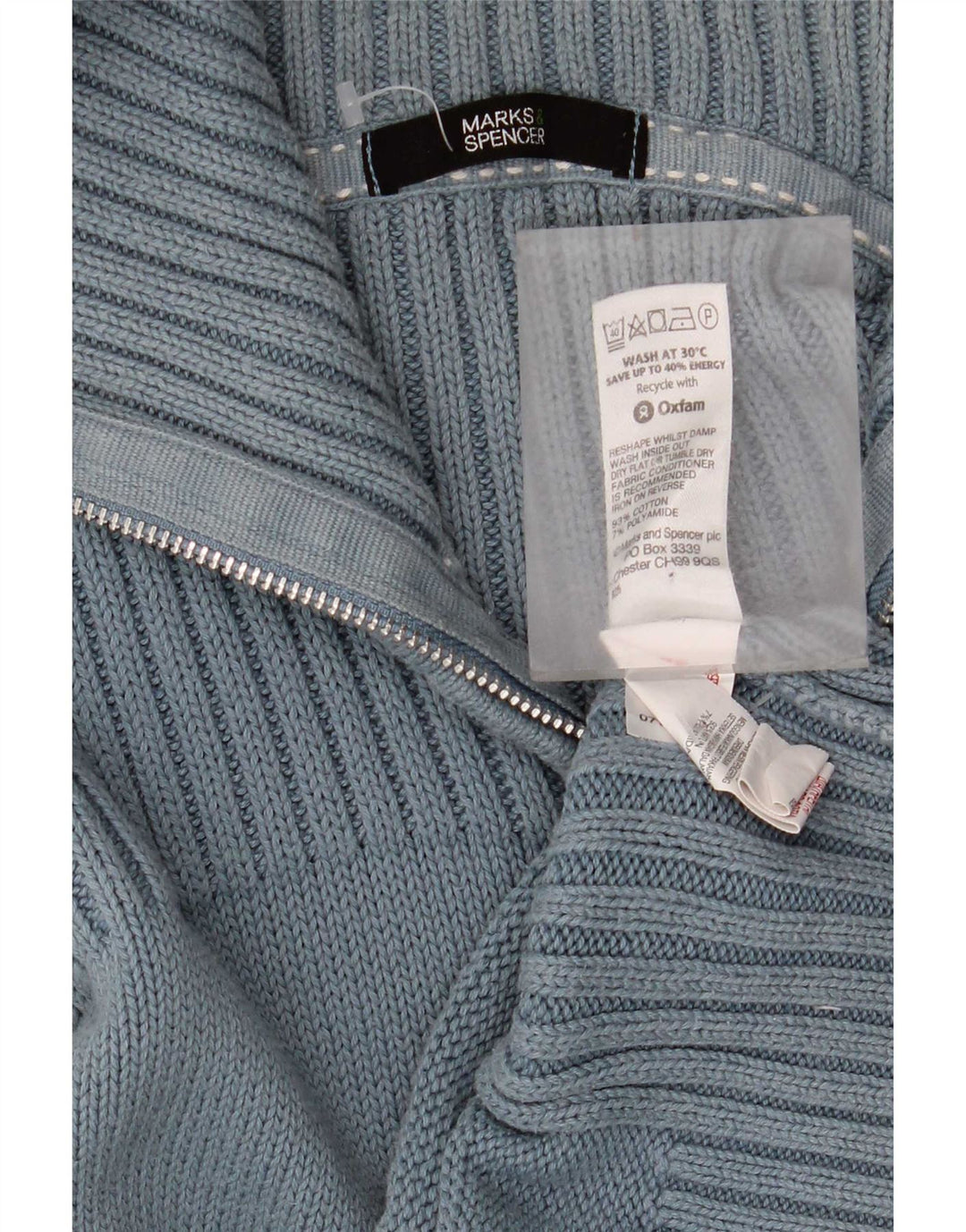 Marks & Spencer Womens Cardigan Sweater UK 16 Large Blue Cotton