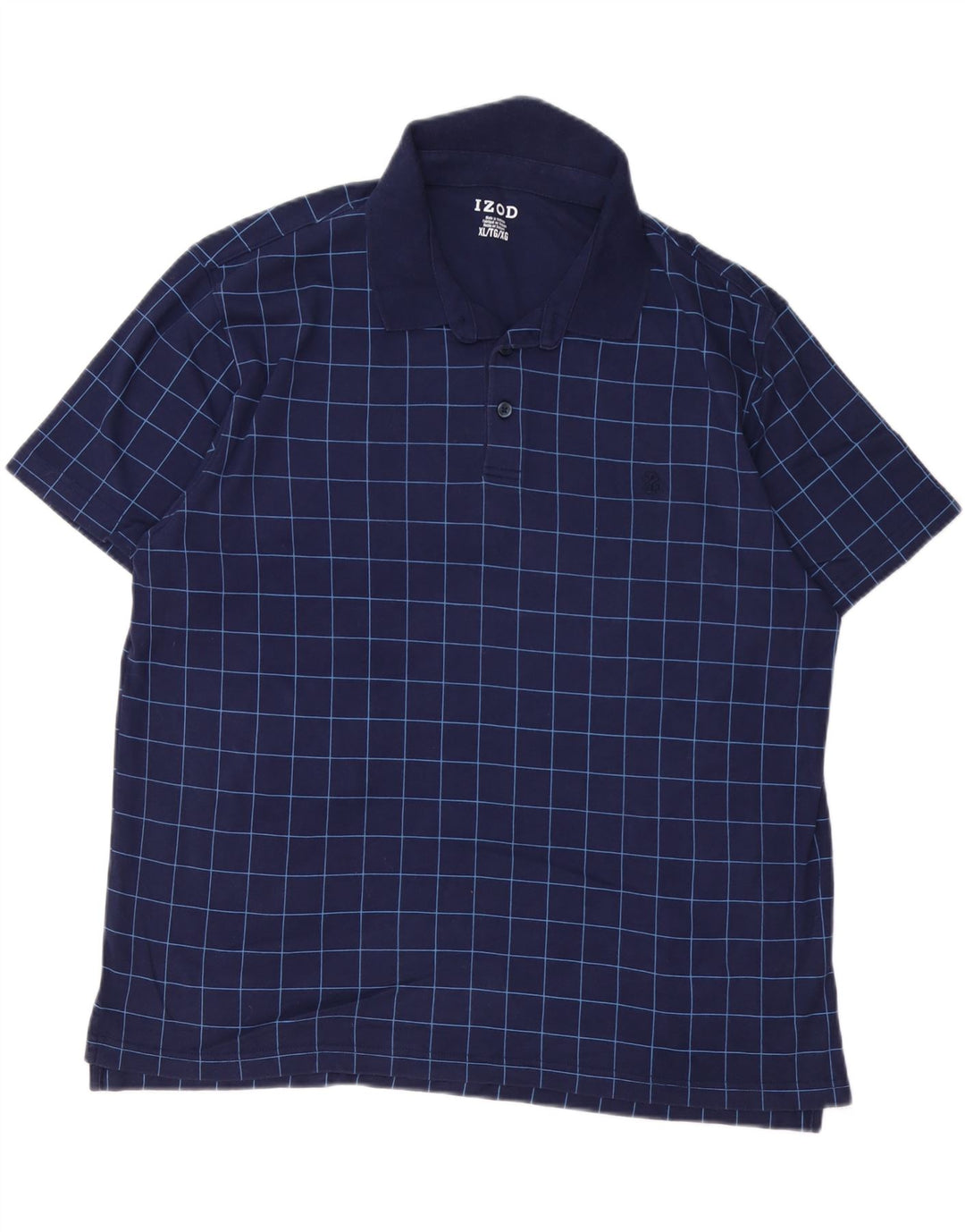 IZOD Mens Polo Shirt XL Navy Blue Check Cotton