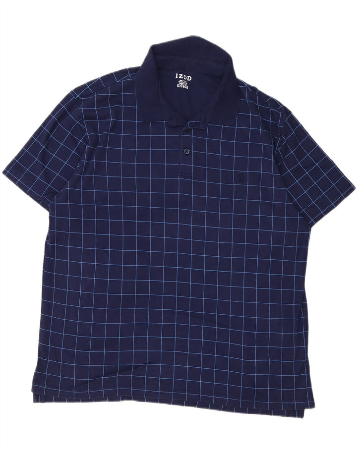 IZOD Mens Polo Shirt XL Navy Blue Check Cotton