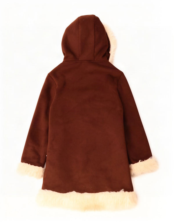 Disneyland Paris Girls Hooded Sherpa Overcoat 9-10 Years Brown Floral