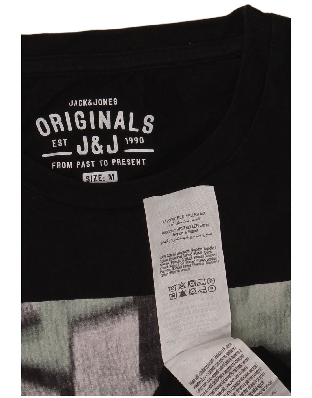 Jack & Jones Mens Graphic T-Shirt Top Medium Black Cotton