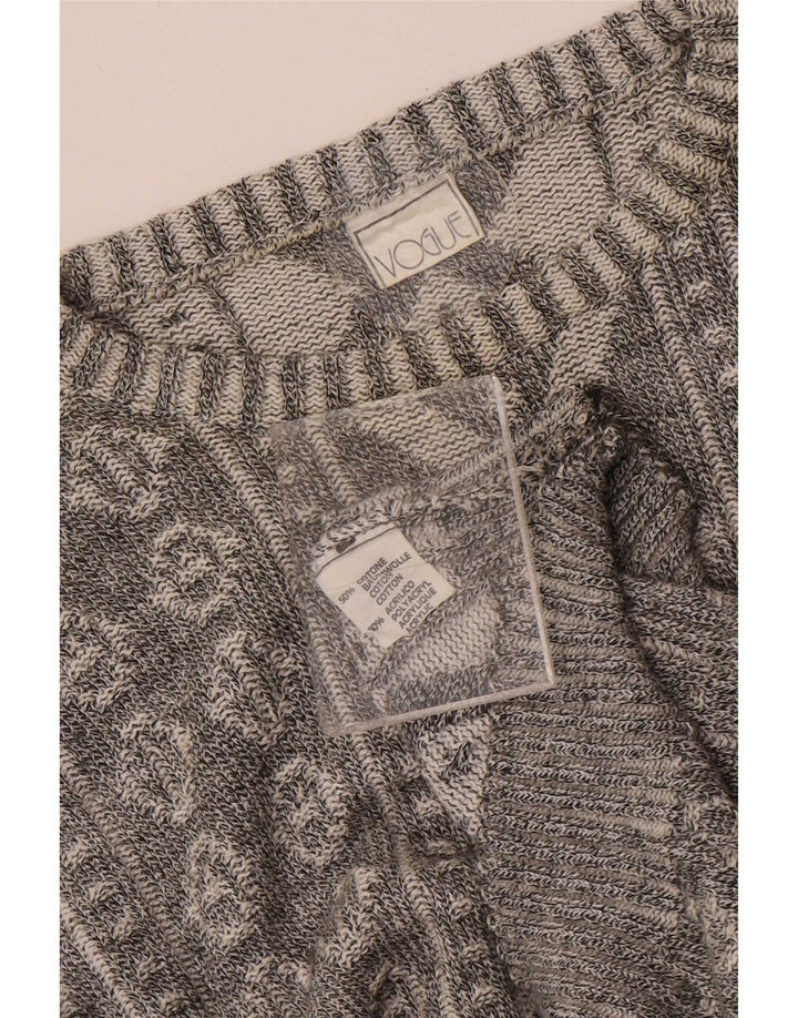 Vogue Mens Crew Neck Jumper Sweater Medium Grey Geometric Cotton