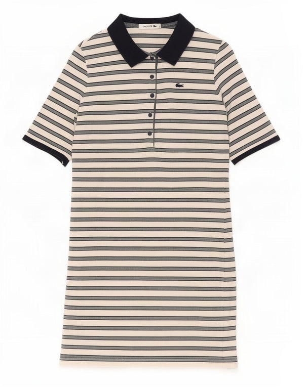 Lacoste Womens Polo Dress Size 42 Large White Striped Cotton