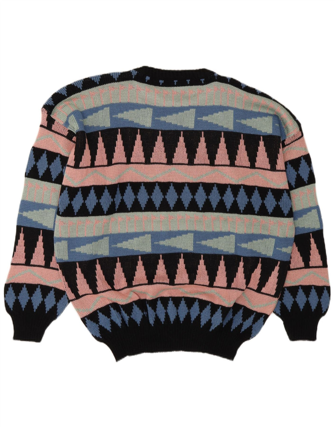 Vintage Mens Crew Neck Jumper Sweater Large Multicoloured Geometric Acrylic