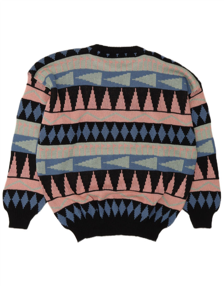 Vintage Mens Crew Neck Jumper Sweater Large Multicoloured Geometric Acrylic