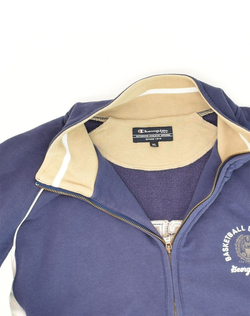 CHAMPION Mens Graphic Tracksuit Top Jacket XL Blue Colourblock Cotton | Vintage Champion | Thrift | Second-Hand Champion | Used Clothing | Messina Hembry 