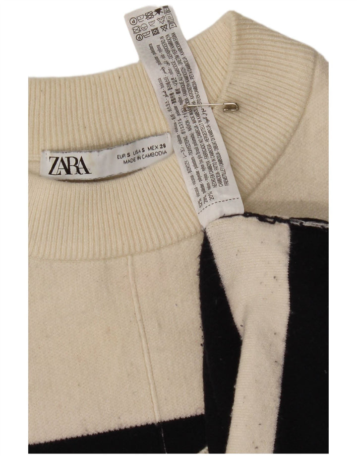 Zara Womens Oversized Crew Neck Jumper Sweater UK 10 Small White Striped
