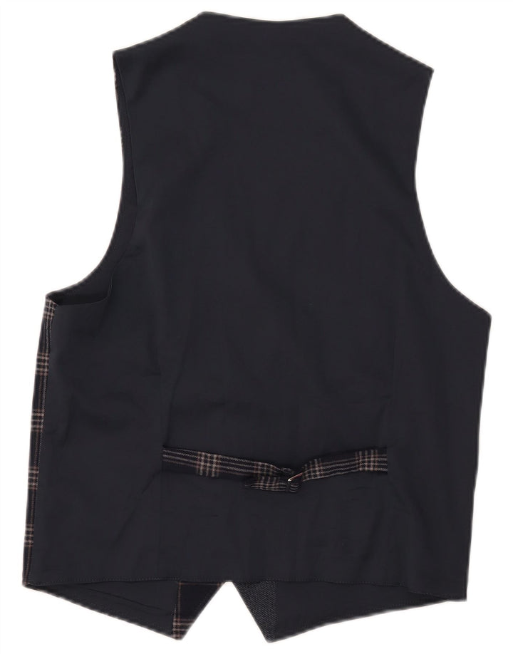 Vintage Mens Waistcoat IT 46 Small Navy Blue Check Polyester