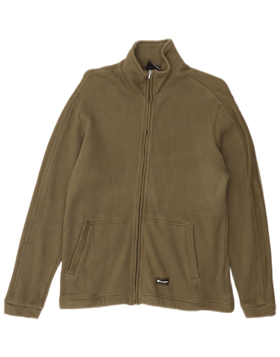 CHAMPION Mens Cardigan Sweater Small Khaki Cotton
