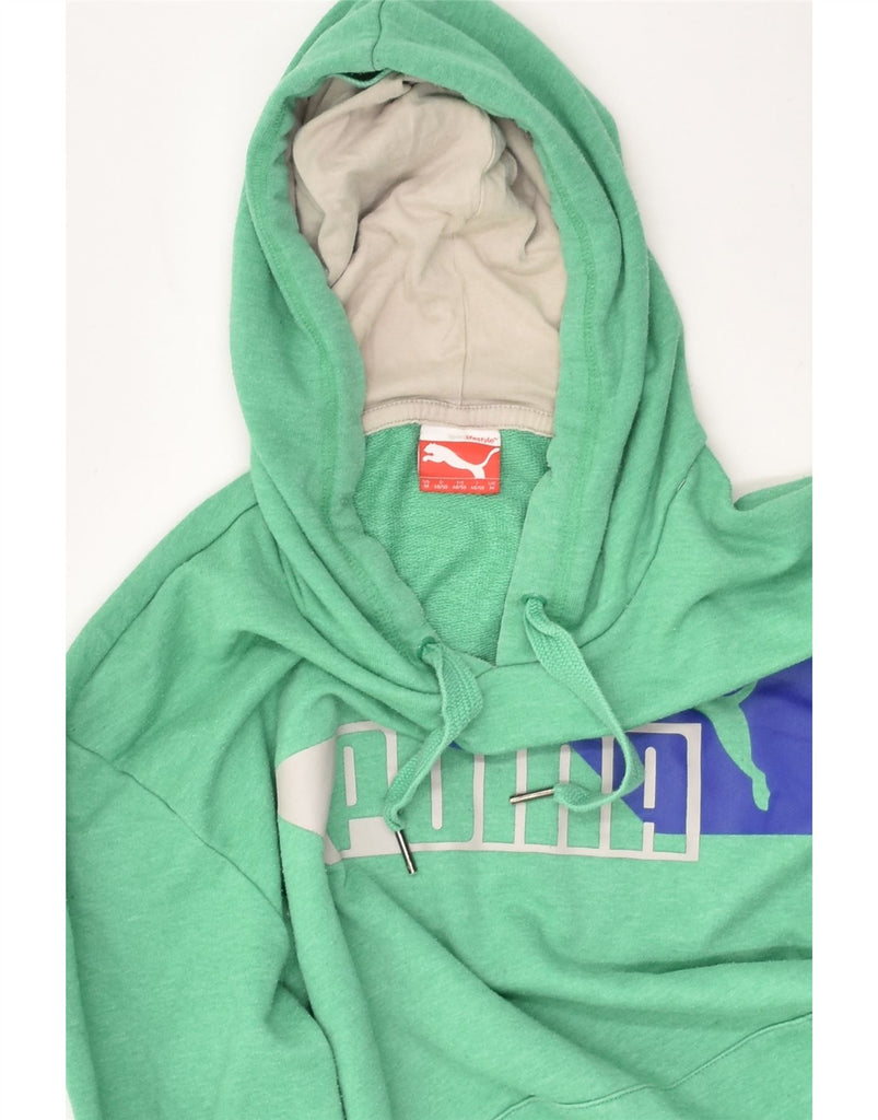 PUMA Mens Graphic Hoodie Jumper Medium Green Cotton | Vintage Puma | Thrift | Second-Hand Puma | Used Clothing | Messina Hembry 