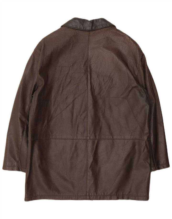 Vintage Womens Oversized Leather Coat IT 46 Large Brown Leather