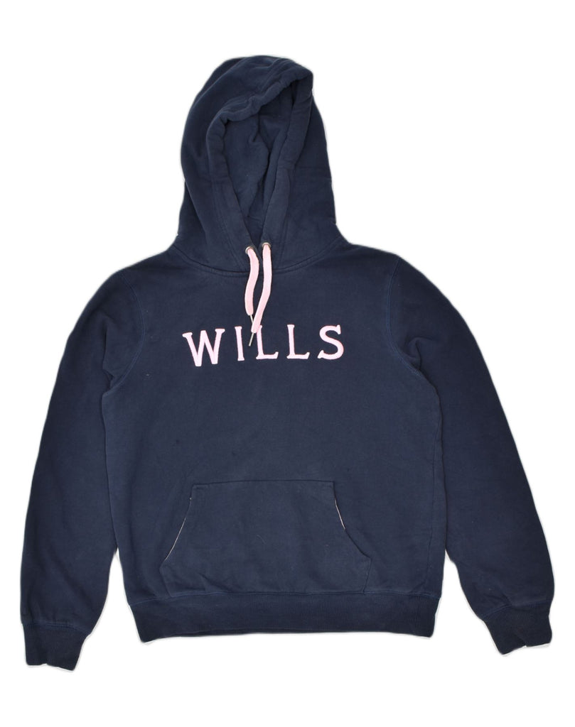 JACK WILLS Womens Graphic Hoodie Jumper UK 10 Small Navy Blue Sports | Vintage | Thrift | Second-Hand | Used Clothing | Messina Hembry 