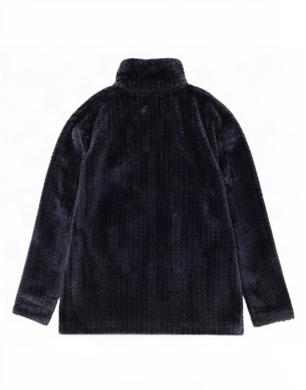 Columbia Womens Velour Zip Neck Sweatshirt Jumper UK 16 Large Navy Blue