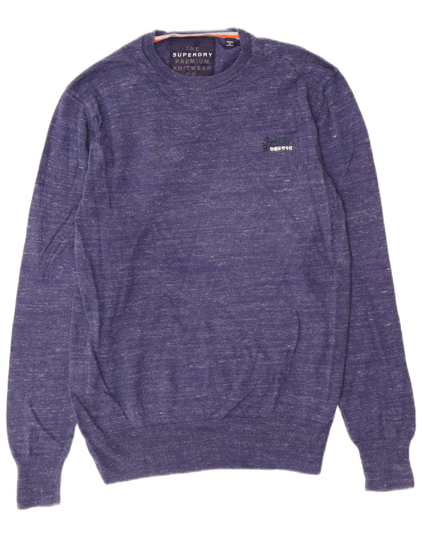 Superdry Mens Crew Neck Jumper Sweater Large Navy Blue Flecked Cotton