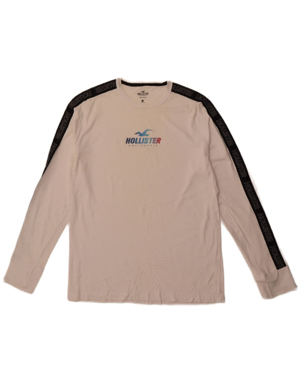 HOLLISTER Mens Graphic Top Long Sleeve Large White Colourblock Cotton