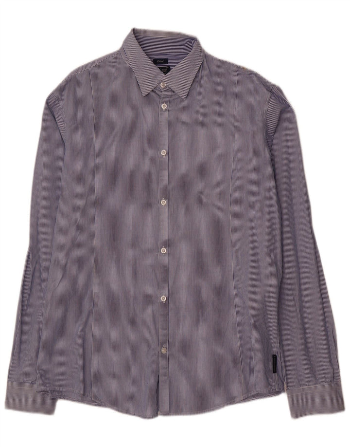 Armani Jeans Mens Fitted Shirt 2XL Blue Pinstripe Cotton