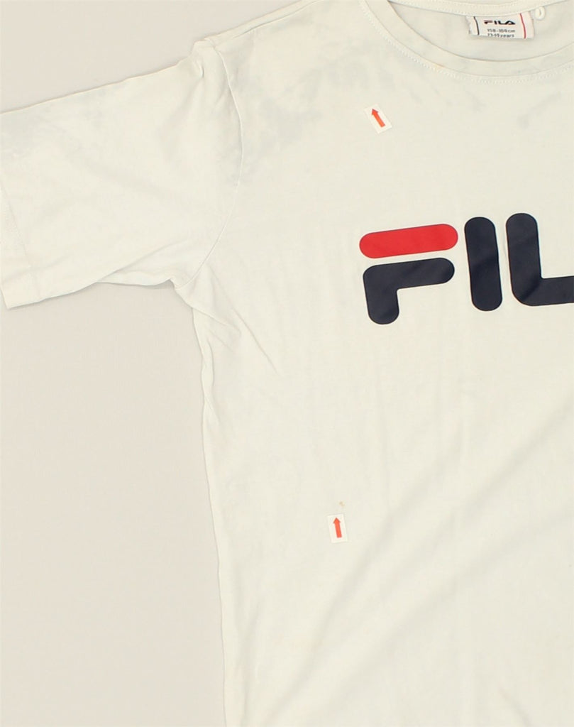 FILA Boys Graphic T-Shirt Top 13-14 Years Off White Cotton | Vintage Fila | Thrift | Second-Hand Fila | Used Clothing | Messina Hembry 