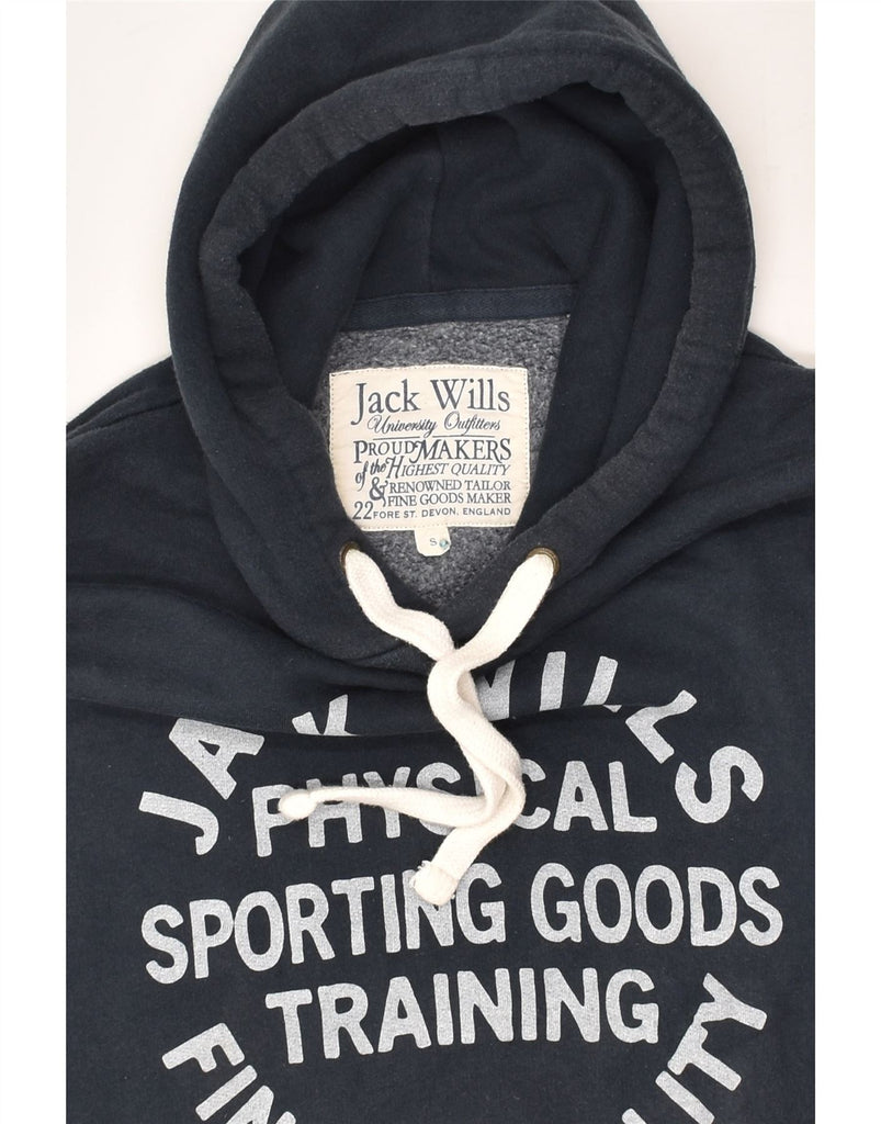 JACK WILLS Mens Graphic Hoodie Jumper Small Navy Blue Cotton | Vintage Jack Wills | Thrift | Second-Hand Jack Wills | Used Clothing | Messina Hembry 