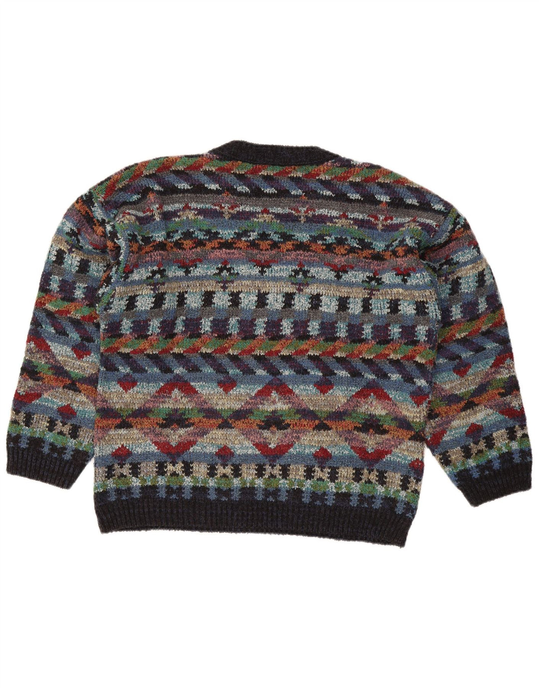 Vintage Mens V-Neck Jumper Sweater Medium Multicoloured Geometric Wool
