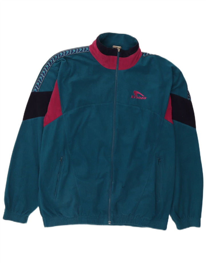 Kronos Mens Graphic Velour Tracksuit Top Jacket Medium Blue Colourblock