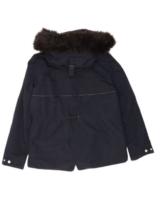 Zara Womens Hooded Parka Jacket UK 14 Medium Navy Blue