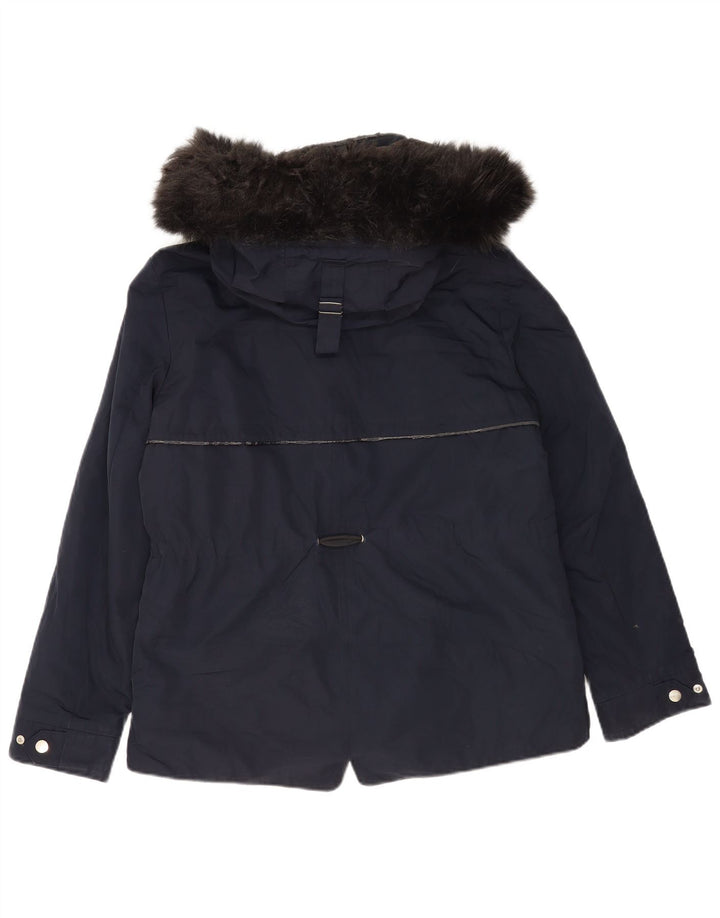 Zara Womens Hooded Parka Jacket UK 14 Medium Navy Blue