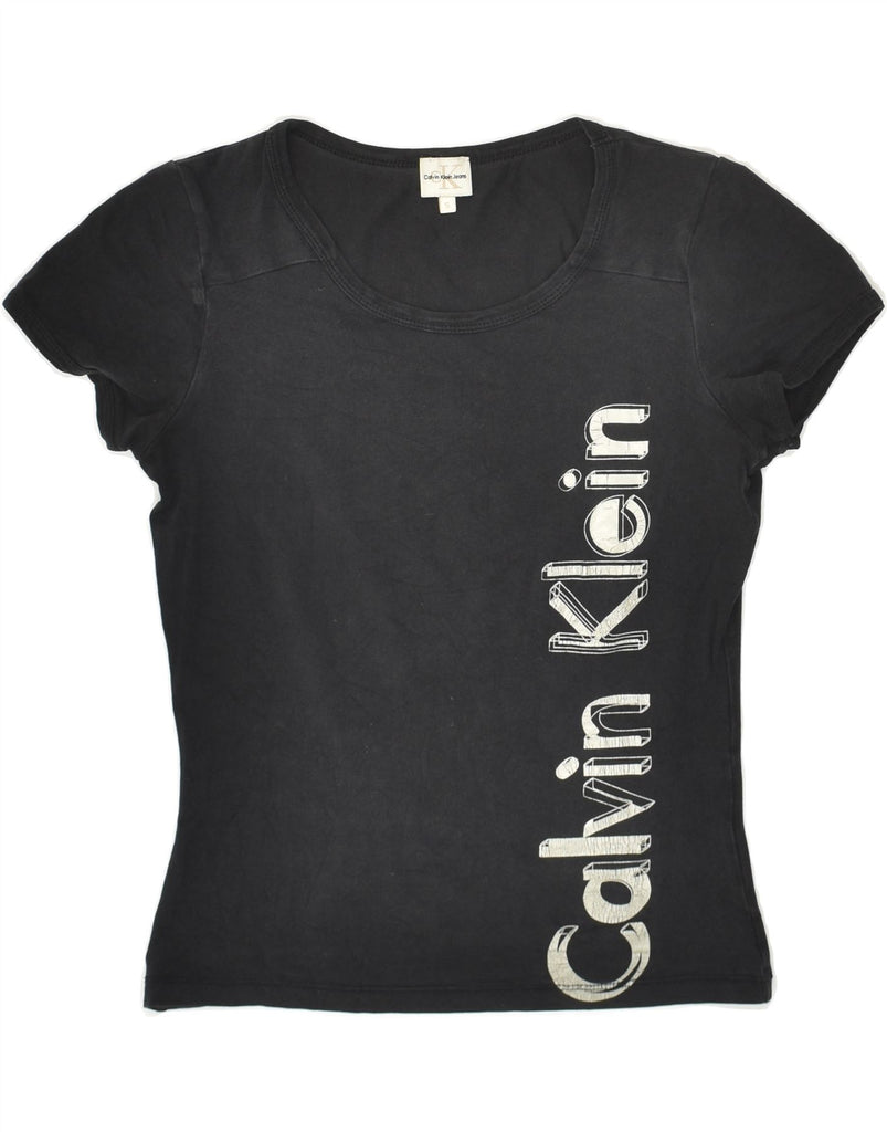 CALVIN KLEIN JEANS Womens Graphic T-Shirt Top UK 8 Small Black | Vintage Calvin Klein Jeans | Thrift | Second-Hand Calvin Klein Jeans | Used Clothing | Messina Hembry 
