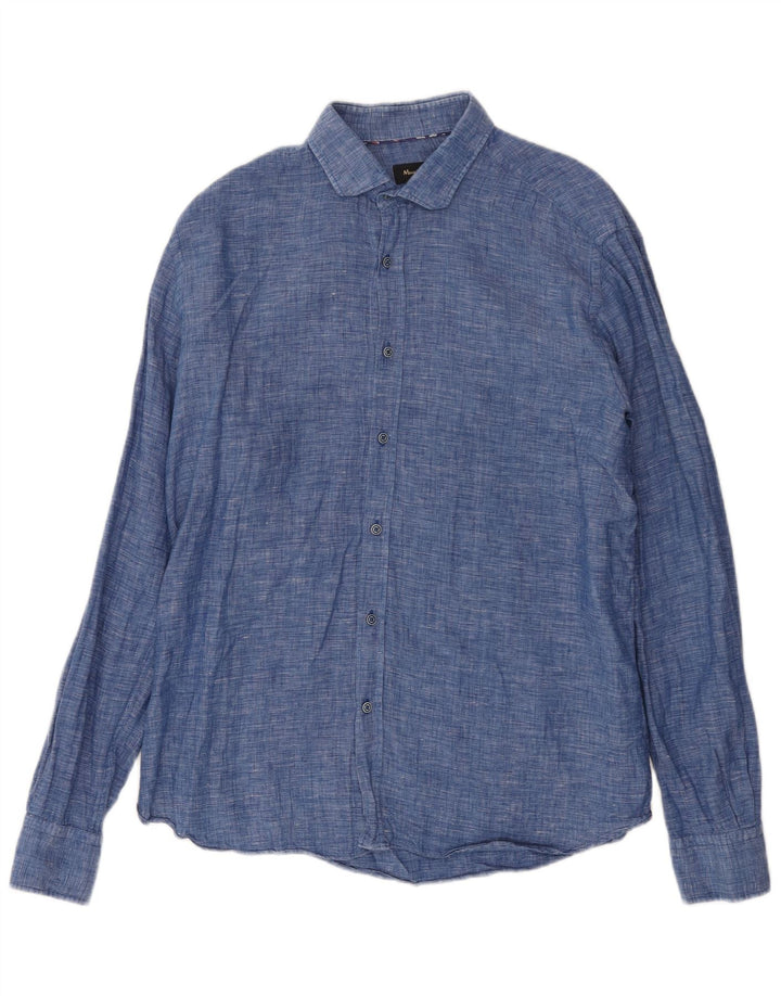 Massimo Dutti Mens Shirt XL Blue Linen