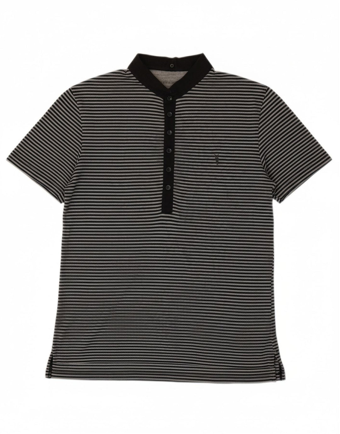 ALL SAINTS Mens Polo Shirt Small Navy Blue Striped Cotton