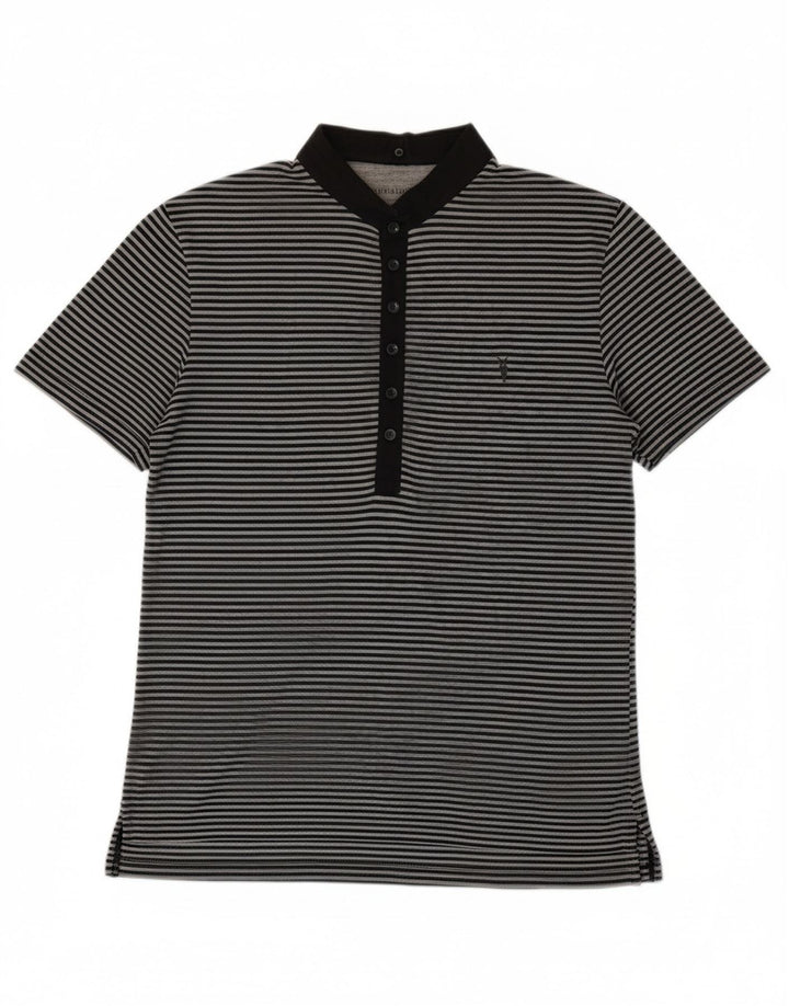 ALL SAINTS Mens Polo Shirt Small Navy Blue Striped Cotton