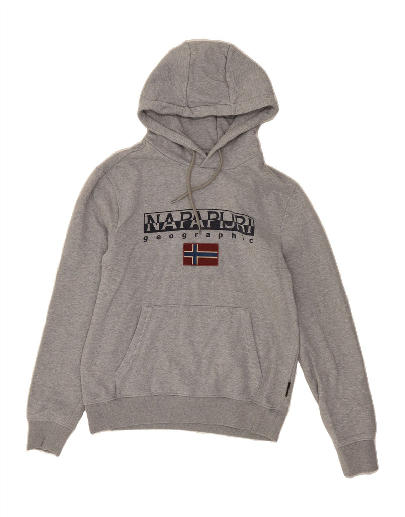 NAPAPIJRI Mens Graphic Hoodie Jumper Medium Grey Cotton Vintage Napapijri and Second-Hand Napapijri from Messina Hembry 