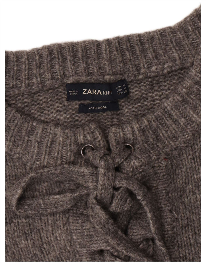 Zara Womens Oversized Crew Neck Jumper Sweater UK 14 Medium Grey