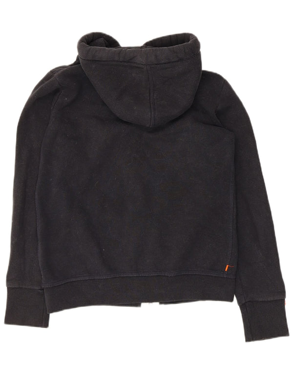 Superdry Womens Zip Hoodie Sweater UK 12 Medium Black Cotton