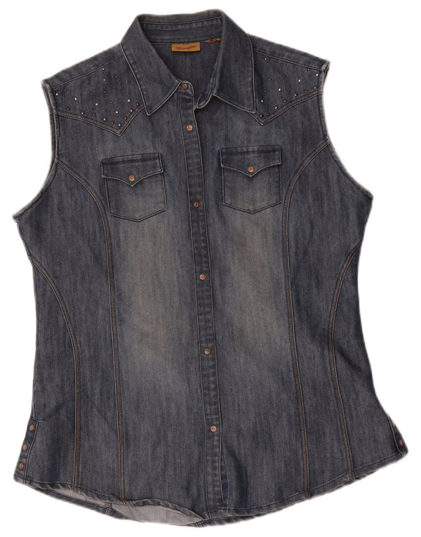 Wrangler Womens Sleeveless Denim Shirt UK 16 Large Blue