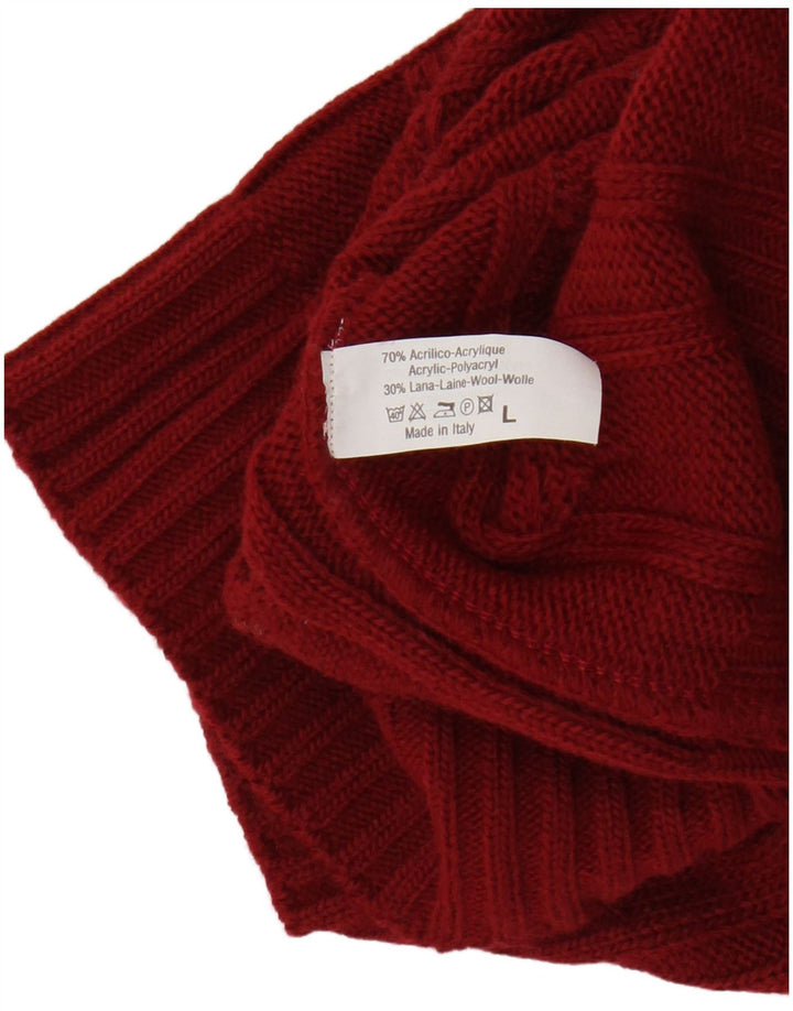 VINTAGE Womens Roll Neck Jumper Sweater UK 14 Large Red Acrylic