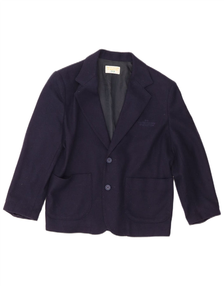 Benetton Boys 2 Button Blazer Jacket 10-11 Years Medium  Navy Blue Wool
