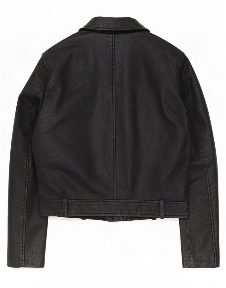 Cavalini Womens Faux Leather Biker Jacket UK 16 Large Black Polyethylene