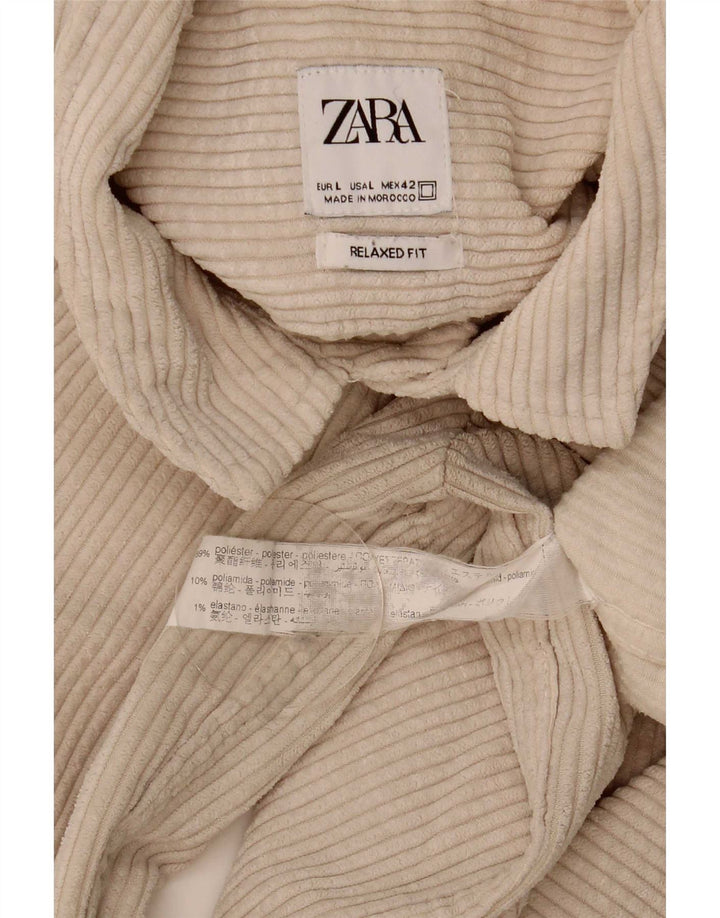 Zara Mens Relaxed Fit Corduroy Shirt Large Beige Polyester