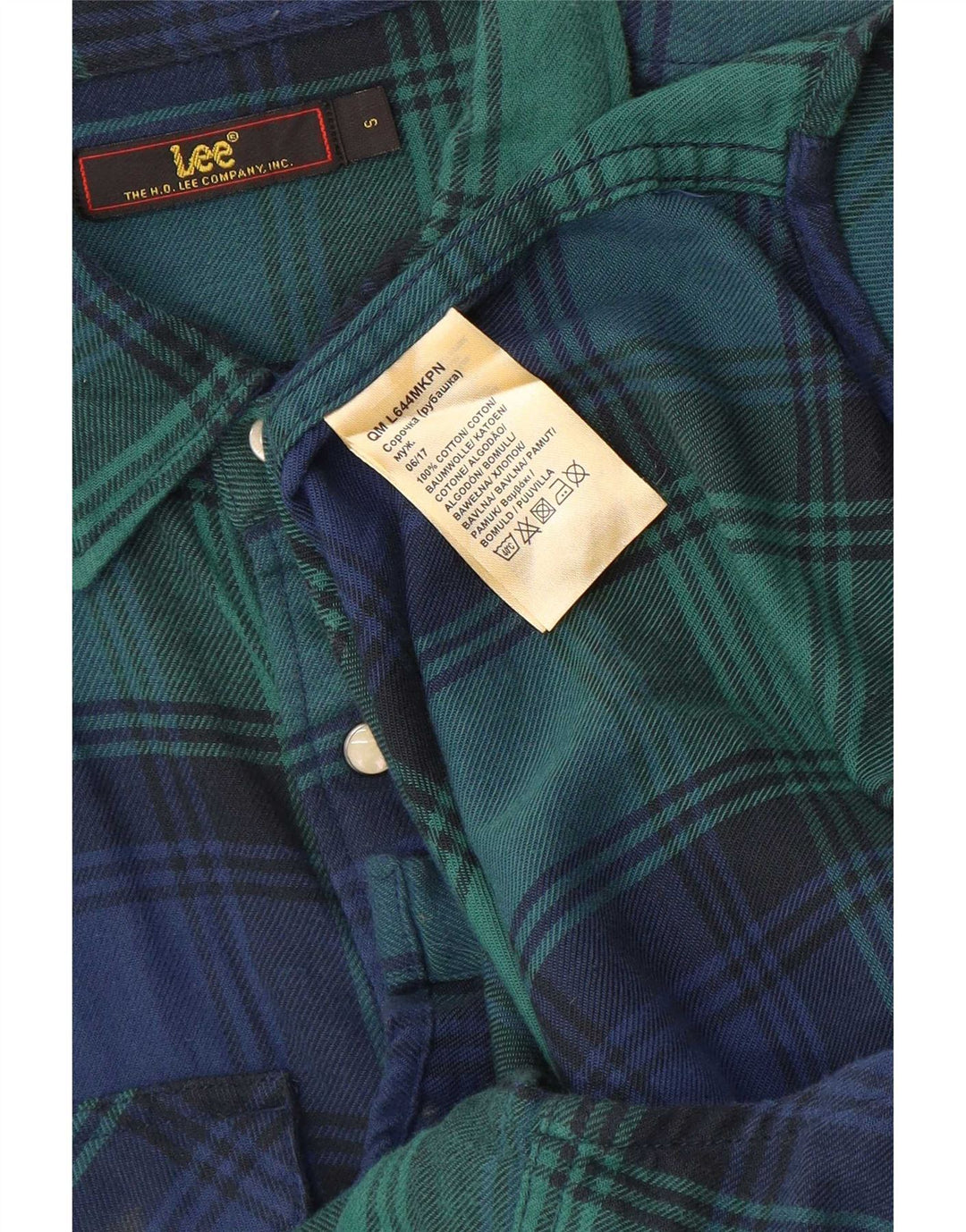 Lee Mens Flannel Shirt Small Green Plaid Cotton