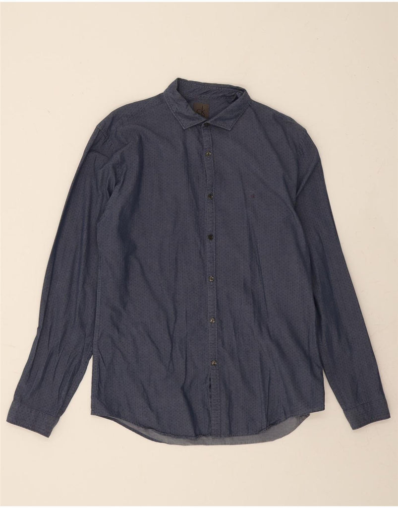 CALVIN KLEIN Mens Slim Fit Shirt Size 41 16 Large Navy Blue Spotted Cotton Vintage Calvin Klein and Second-Hand Calvin Klein from Messina Hembry 